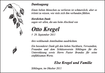 Traueranzeige von Otto Kregel von KREISZEITUNG SYKE