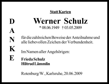 Traueranzeige von Werner Schulz von KREISZEITUNG SYKE