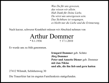 Traueranzeige von Arthur Dommer von KREISZEITUNG SYKE