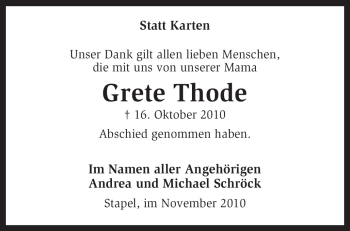 Traueranzeige von Grete Thode von KREISZEITUNG SYKE