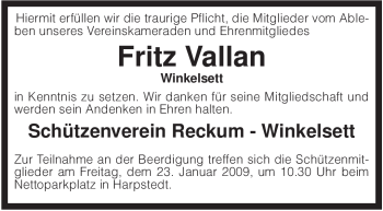 Traueranzeige von Fritz Vallan von KREISZEITUNG SYKE