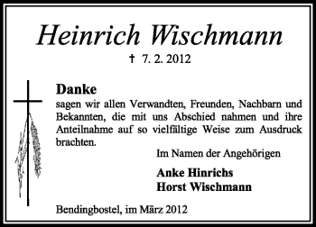 Traueranzeige von Heinrich Wischmann von KREISZEITUNG SYKE