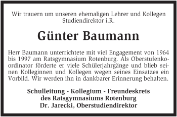 Traueranzeige von Günter Baumann von KREISZEITUNG SYKE