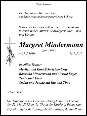 Traueranzeige von Margret Mindermann von KRZ