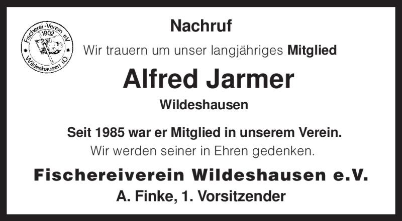  Traueranzeige für Alfred Jarmer vom 07.08.2010 aus KREISZEITUNG SYKE