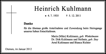 Traueranzeige von Heinrich Kuhlmann von KREISZEITUNG SYKE