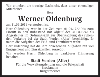 Traueranzeige von Werner Oldenburg von KREISZEITUNG SYKE