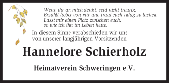 Traueranzeige von Hannelore Schierholz von KREISZEITUNG SYKE