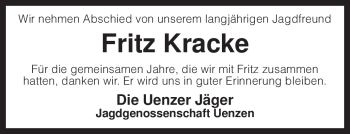 Traueranzeige von Fritz Kracke von KREISZEITUNG SYKE