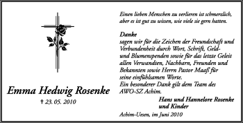 Traueranzeige von Emma Hedwig Rosenke von KREISZEITUNG SYKE