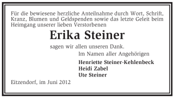 Traueranzeige von Erika Steiner von KREISZEITUNG SYKE