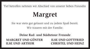 Traueranzeige von Margret Gumbold von KREISZEITUNG SYKE