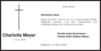 Traueranzeige von Charlotte Meyer von KREISZEITUNG SYKE