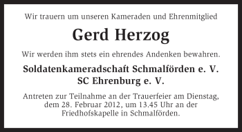 Traueranzeige von Gerd Herzog von KREISZEITUNG SYKE