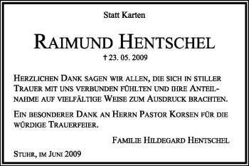 Traueranzeige von Raimund Hentschel von KREISZEITUNG SYKE