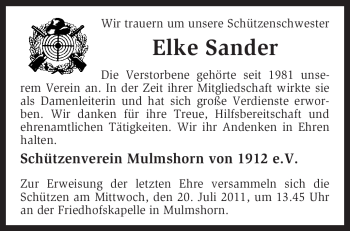 Traueranzeige von Elke Sander von KREISZEITUNG SYKE