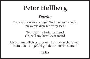 Traueranzeige von Peter Hellberg von KRZ