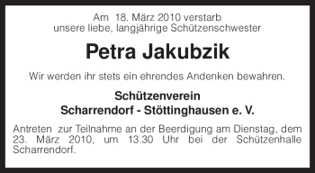 Traueranzeige von Petra Jakubzik von KREISZEITUNG SYKE