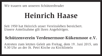 Traueranzeige von Heinrich Haase von KRZ