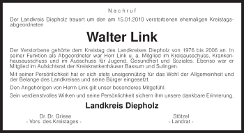 Traueranzeige von Walter Link von KREISZEITUNG SYKE