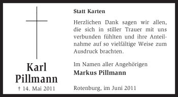 Traueranzeige von Karl Pillmann von KREISZEITUNG SYKE