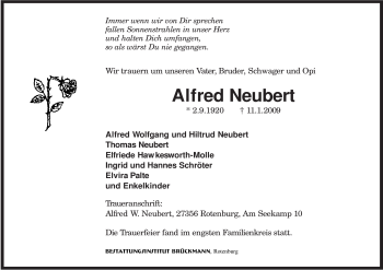 Traueranzeige von Alfred Neubert von KREISZEITUNG SYKE