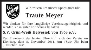 Traueranzeige von Traute Meyer von KREISZEITUNG SYKE