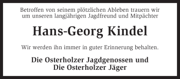 Traueranzeige von Hans-Georg Kindel von KREISZEITUNG SYKE