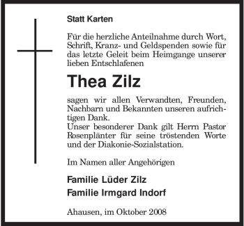 Traueranzeige von Thea Zilz von KREISZEITUNG SYKE