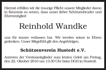 Traueranzeige von Reinhold Wandke von KREISZEITUNG SYKE