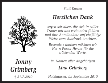 Traueranzeige von Jonny Grimberg von KREISZEITUNG SYKE