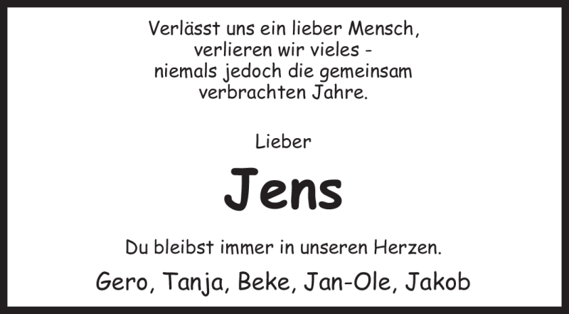  Traueranzeige für Jens Ripke vom 09.12.2010 aus KREISZEITUNG SYKE