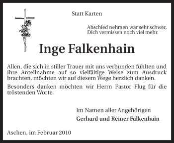 Traueranzeige von Inge Falkenhain von KREISZEITUNG SYKE