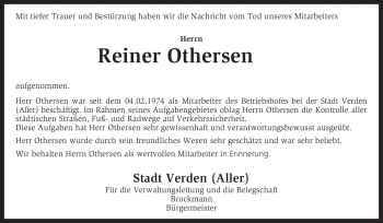 Traueranzeige von Reiner Othersen von KREISZEITUNG SYKE