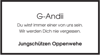 Traueranzeige von G-Andii Unbekannt von KREISZEITUNG SYKE