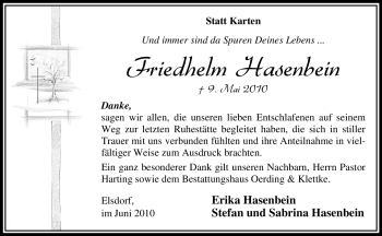 Traueranzeige von Friedhelm Hasenbein von KREISZEITUNG SYKE