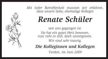 Traueranzeige von Renate Schüler von KREISZEITUNG SYKE