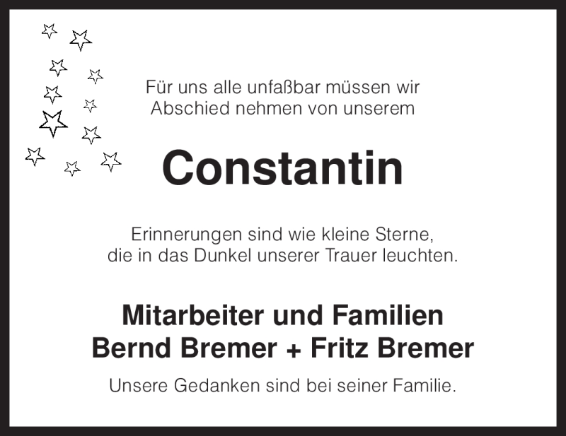  Traueranzeige für Constantin Rothschild vom 22.06.2010 aus KREISZEITUNG SYKE