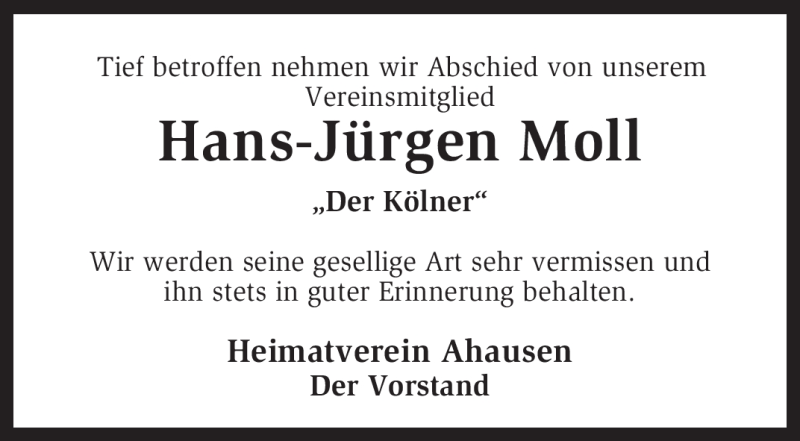  Traueranzeige für Hans-Jürgen Moll vom 29.04.2010 aus KREISZEITUNG SYKE