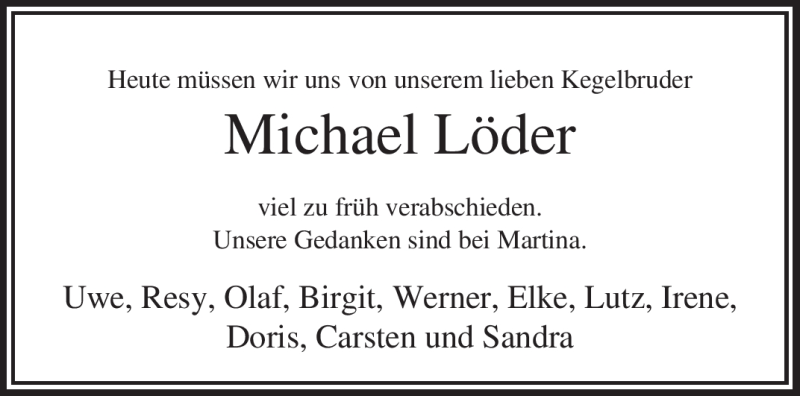  Traueranzeige für Michael Löder vom 06.08.2010 aus KREISZEITUNG SYKE
