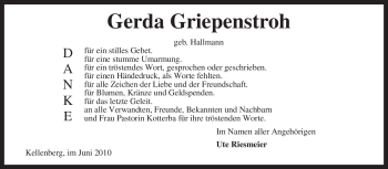 Traueranzeige von Gerda Griepenstroh von KREISZEITUNG SYKE