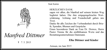 Traueranzeige von Manfred Dittmer von KRZ