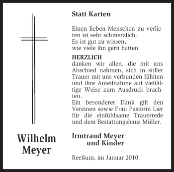 Traueranzeige von Wilhelm Meyer von KREISZEITUNG SYKE