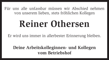 Traueranzeige von Reiner Othersen von KREISZEITUNG SYKE