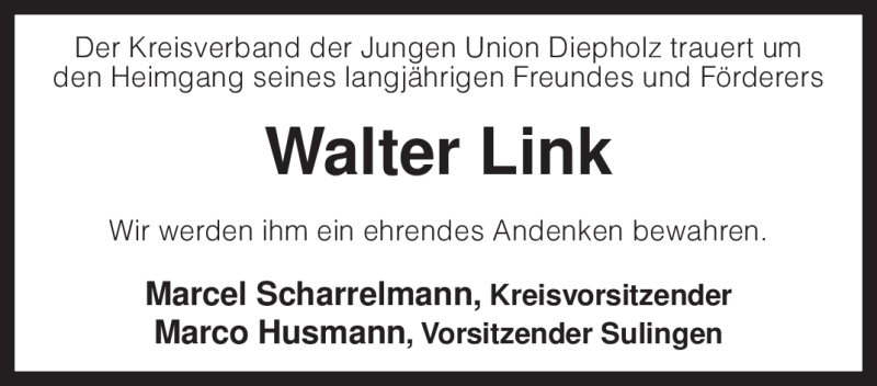  Traueranzeige für Walter Link vom 21.01.2010 aus KREISZEITUNG SYKE