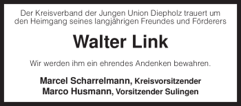 Traueranzeige von Walter Link von KREISZEITUNG SYKE