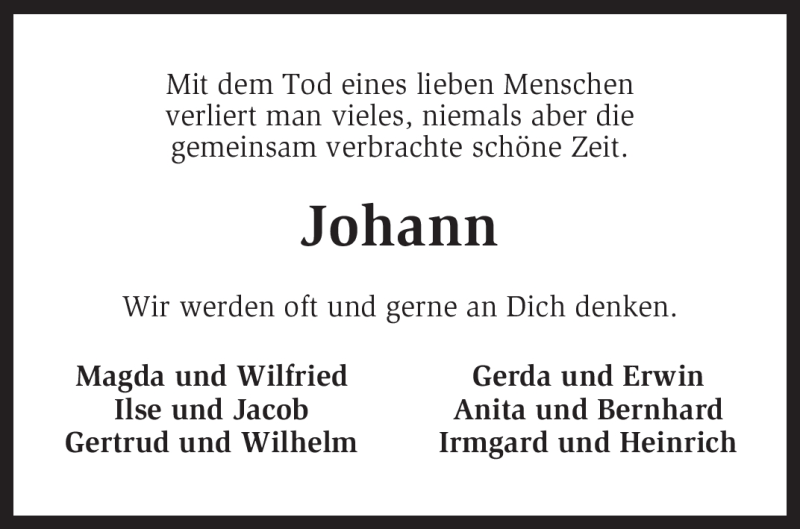  Traueranzeige für Johann Kröger vom 03.08.2010 aus KREISZEITUNG SYKE