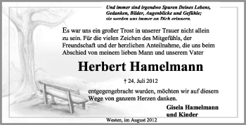 Traueranzeige von Herbert Hamelmann von KREISZEITUNG SYKE