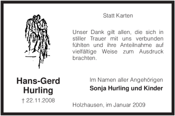 Traueranzeige von Hans-Gerd Hurling von KREISZEITUNG SYKE