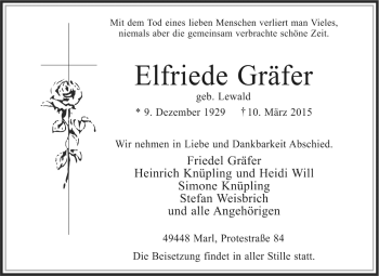 Traueranzeige von Elfriede Gräfer von KRZ